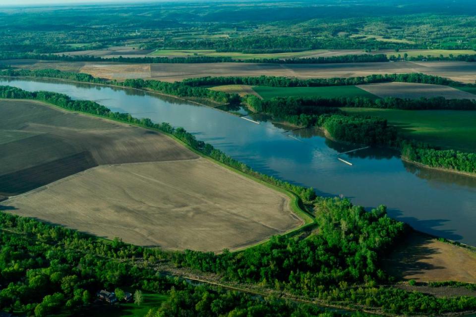 Farmland near the Missouri River is seen during a Lighthawk flight on April 24, near Washington, Missouri.