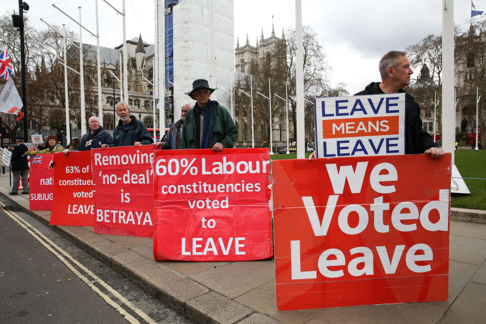 Pro-Brexit demonstrators protesting outside parliament this week. Photo: Dinendra Haria/Getty Images