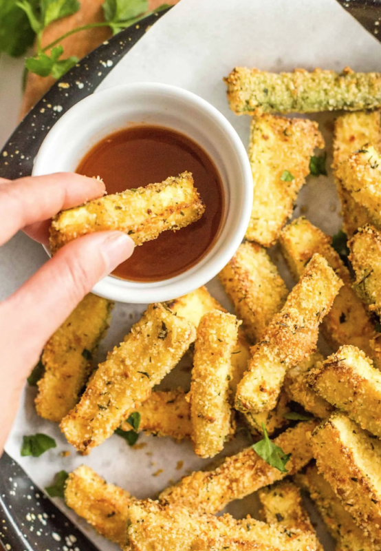 <p>Dish by Dish</p><p>Crunchy outside, and tender inside, these crispy air fryer zucchini fries make the perfect side dish, snack or appetizer that's gluten and dairy free.</p><p><strong>Get the recipe: <a href="https://www.dishbydish.net/baked-zucchini-fries-with-marinara-sauce/" rel="nofollow noopener" target="_blank" data-ylk="slk:Crispy Air Fryer Zucchini Fries;elm:context_link;itc:0;sec:content-canvas" class="link ">Crispy Air Fryer Zucchini Fries</a></strong></p>