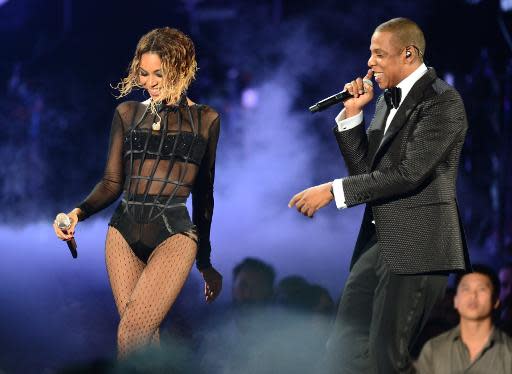 Beyonce and Jay-Z perform for the 56th Grammy Awards at the Staples Center in Los Angeles, California, on January 26, 2014