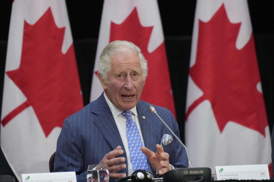 Britain's Prince Charles takes part in a sustainable finance roundtable meeting in Ottawa, Ontario, as part of the Canadian Royal Tour, May 18, 2022. (Photo by Paul Chiasson / POOL / AFP) (Photo by PAUL CHIASSON/POOL/AFP via Getty Images)
