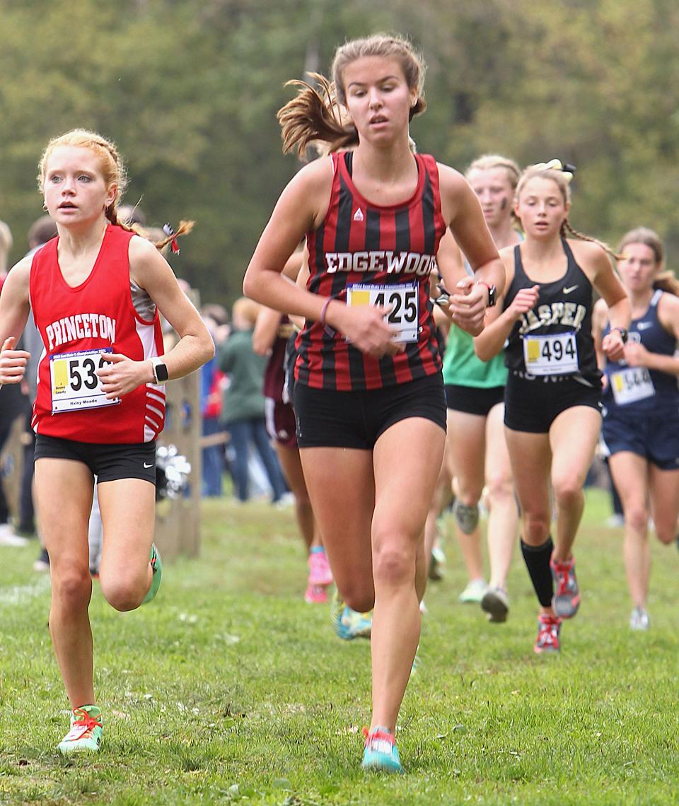 Edgewood's Clara Crain competes in the Brown County cross country semi-state meet on Saturday, Oct. 23, 2021.