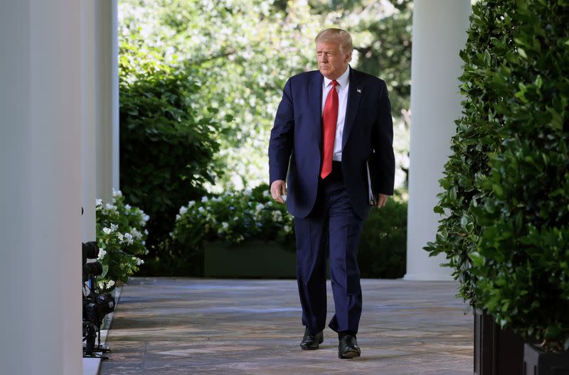 U.S. President Donald Trump attends a news conference in the Rose Garden at the White House in Washington