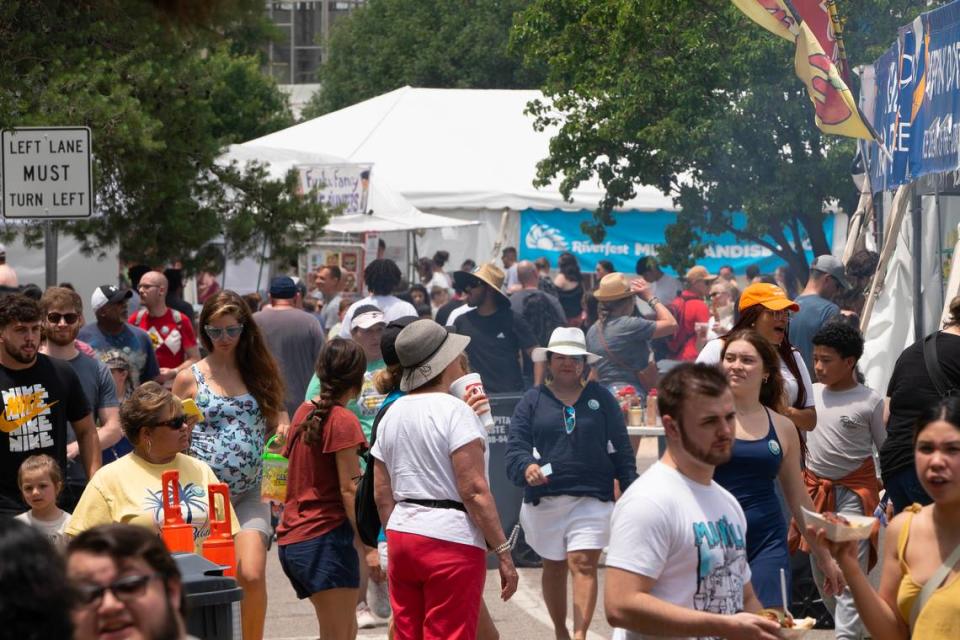 The Wichita Riverfest’s food court is a popular attraction located east of Kennedy Plaza.