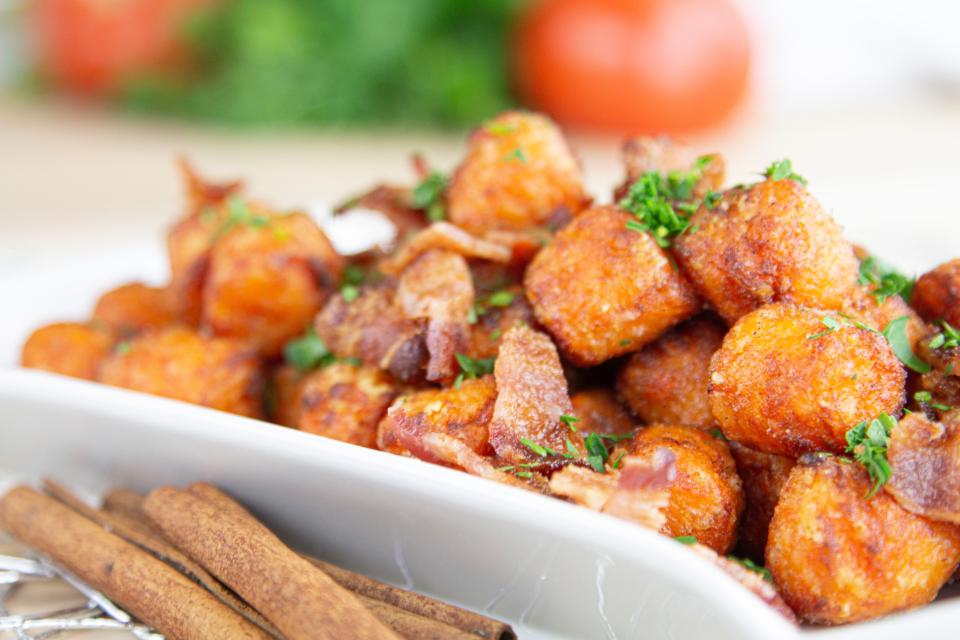 Sweet Potato Tots with Maple Cinnamon Butter with Applewood Bacon  (Red Rock )