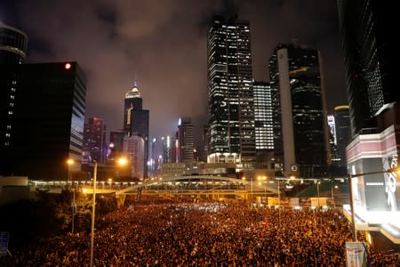 Demonstration demanding Hong Kong's leaders to step down and withdraw the extradition bill, in Hong Kong