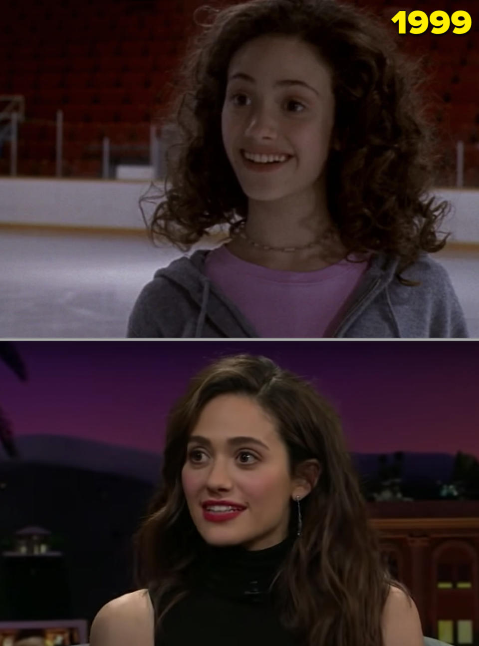 Emmy in "Genius" in the late '90s vs. her as an adult in a talk show