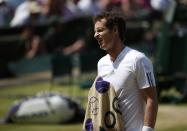 Great Britain's Andy Murray reacts in his Men's Final against Serbia's Novak Djokovic during day thirteen of the Wimbledon Championships at The All England Lawn Tennis and Croquet Club, Wimbledon.