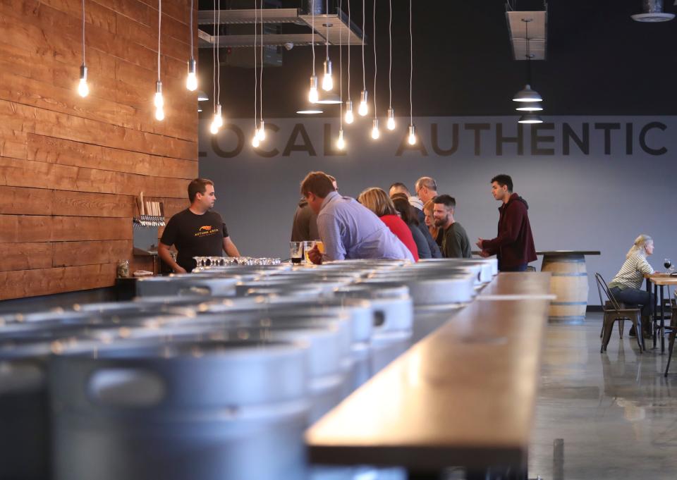 Kegs wait to be filled at the Autumn Arch Brew Project, a Glasgow brewery with a open brewery area in the same space as the tasting room.