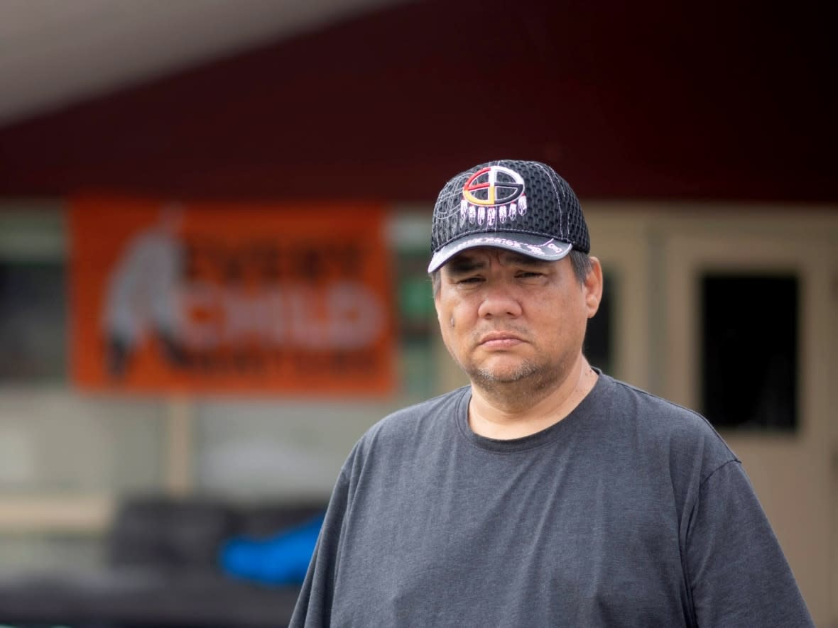 Trevor Bomberry, a 48-year-old Oneida man from Six Nations of the Grand River, is part of a group that's been occupying the Arrowdale Golf Course in Brantford, Ont., since Saturday. (Bobby Hristova/CBC - image credit)