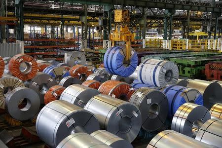 Coils of steel are seen at the Renault automobile factory in Flins, west of Paris, France, May 5, 2015. REUTERS/Benoit Tessier