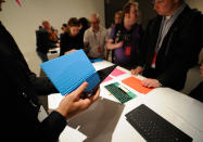 LOS ANGELES, CA - JUNE 18: The Microsoft tablet Surface touch cover and touch type is unveiled during a news conference at Milk Studios on June 18, 2012 in Los Angeles, California. The new Surface tablet utilizes a 10.6 inch screen with a cover that contains a full multitouch keyboard. (Photo by Kevork Djansezian/Getty Images)