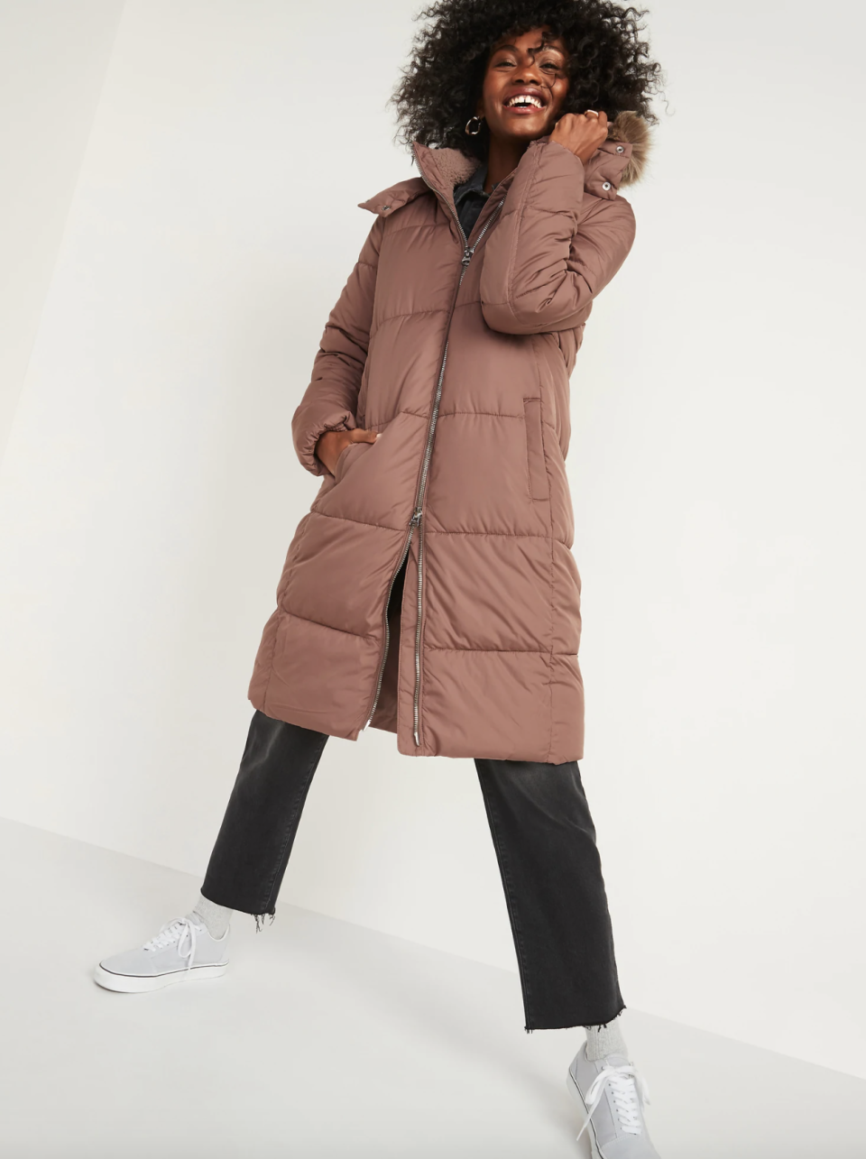 Frost-Free Long Hooded Puffer Jacket for Women - on sale for 50% off for Cyber Monday at Old Navy, $47 (originally $95). 