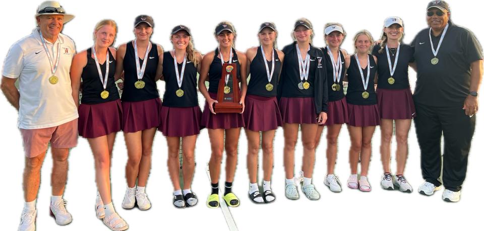 The Niceville girls tennis team poses after winning the District 2-3A championship.