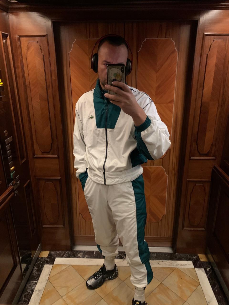 Julien Boudet wears a vintage Lacoste tracksuit.