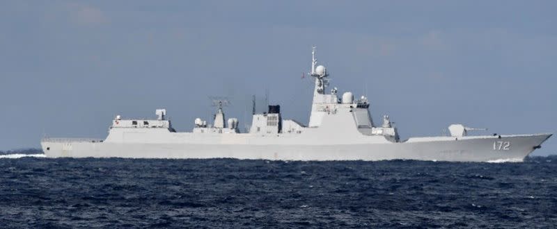 Chinese Navy's Kunming-class destroyer No.172 sails on the sea near Japan