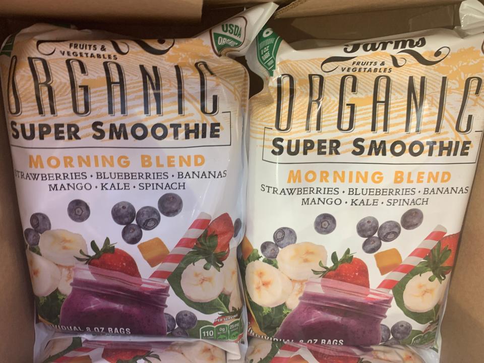 white and pastel packs of organic smoothie blends at costco