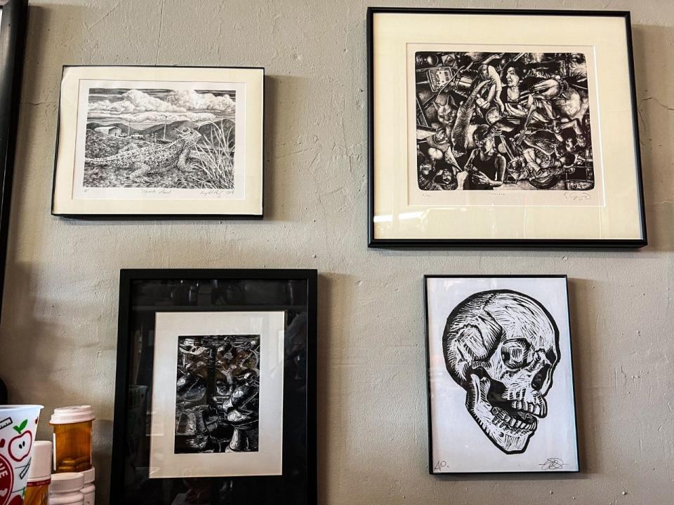 Artworks in printmaker and UTEP professor Manuel Guerra's Horned Toad Prints studio, 3107 Alameda Ave., are on display for teaching purposes. On May 19, Guerra is presenting “The 8 x 8 Part II” exhibit at Alameda Art & Salvage, 3109 Alameda Ave., which is next to his studio.