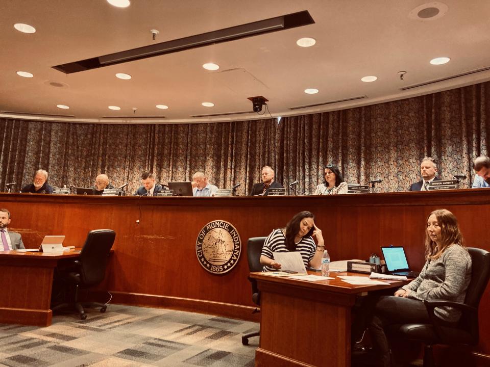 Muncie City Council members listen to members of the public speak Monday prior to considering a resolution to create an ethics advisory committee for development of a city ethics commission.