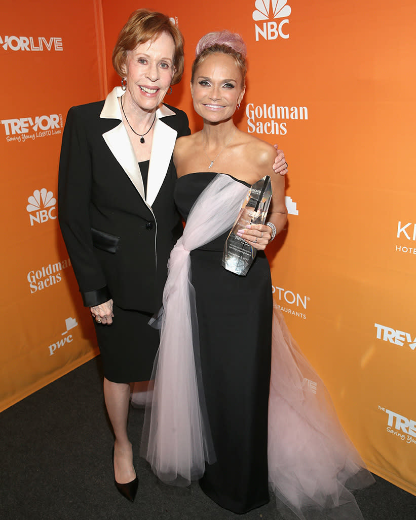 <p>At the Trevor Project’s fundraising gala Sunday in L.A., comedy legend Burnett was on hand as Chenoweth accepted the Icon Award. The Emmy- and Tony-winning actress, singer, and author was celebrated as a role model and supporter for LGBTQ youth. (Photo: Phillip Faraone/Getty Images for The Trevor Project) </p>