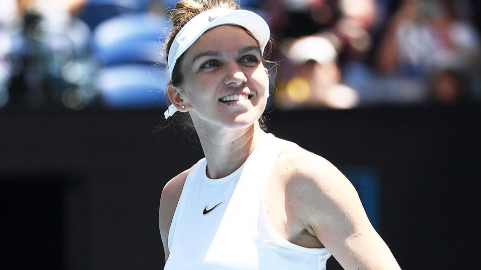 Simona Halep smiling during the Australian Open.