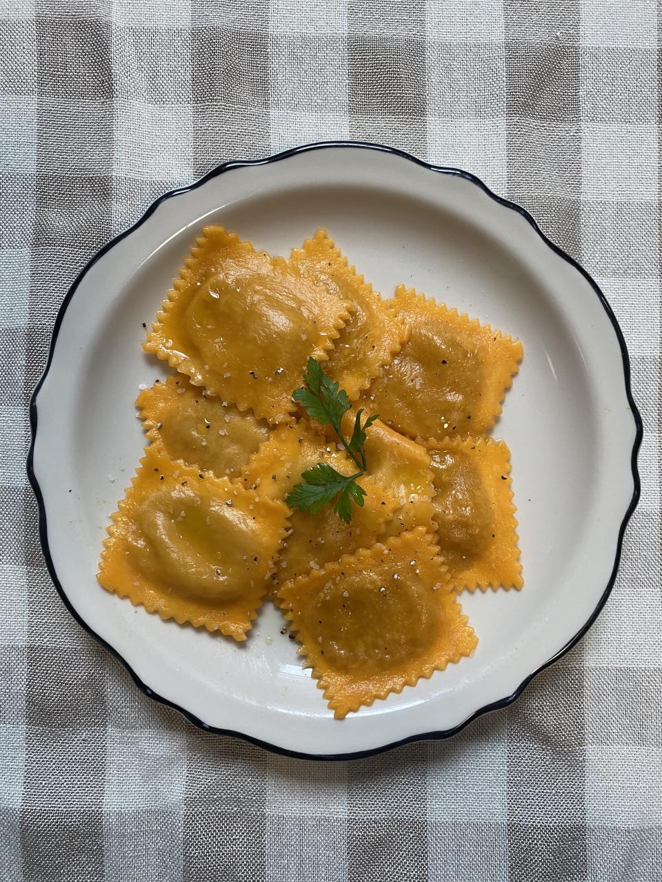 plated gluten-free pumpkin ravioli