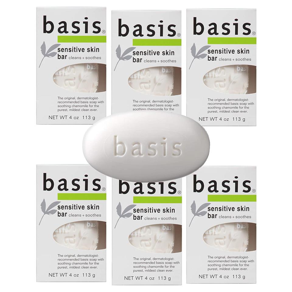 Six boxes of Basis Sensitive Skin Bar Soap, best soaps for sensitive skin