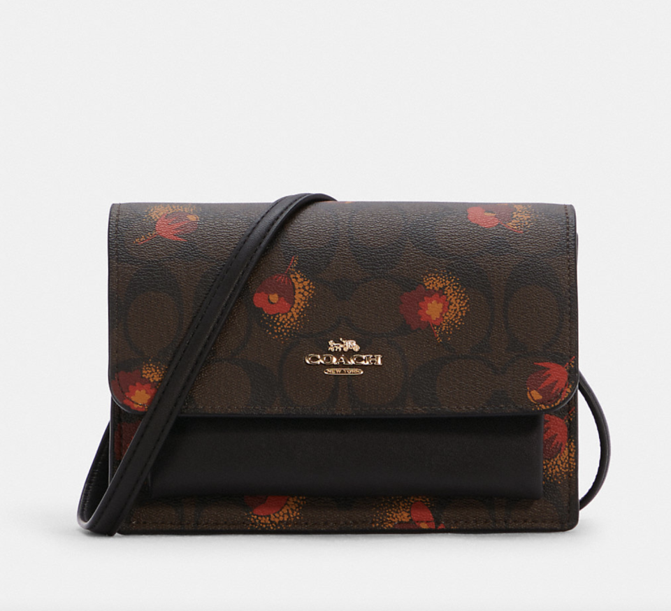 brown coach outlet Foldover Belt Bag in Signature Canvas with Pop Floral Print 