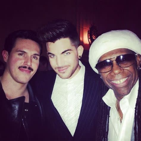 L-R: Sam Sparro, Adam Lambert and Nile Rodgers at Daft Punk’s Grammy afterparty, Jan. 26, 2014 (Photographer unknown)