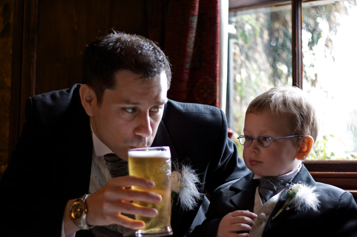 Last minute visit to the pub on the way to the ceremony.