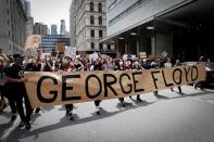Protesters rally against the death in Minneapolis police custody of George Floyd, at Foley Square in New York