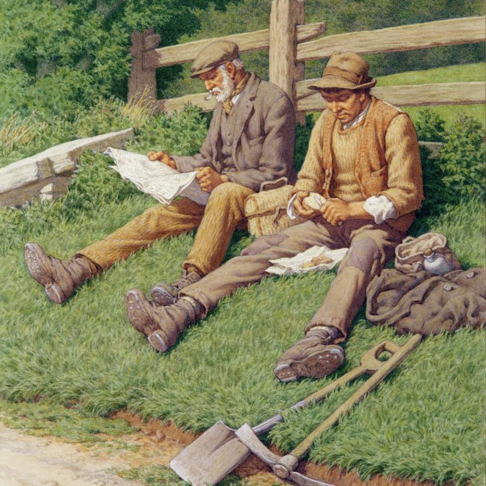 Al fresco lunch: Rest and Refreshment (1948) by the British artist Stanley Anderson - © The Estate of Stanley Anderson. All rights reserved. DACS 2023