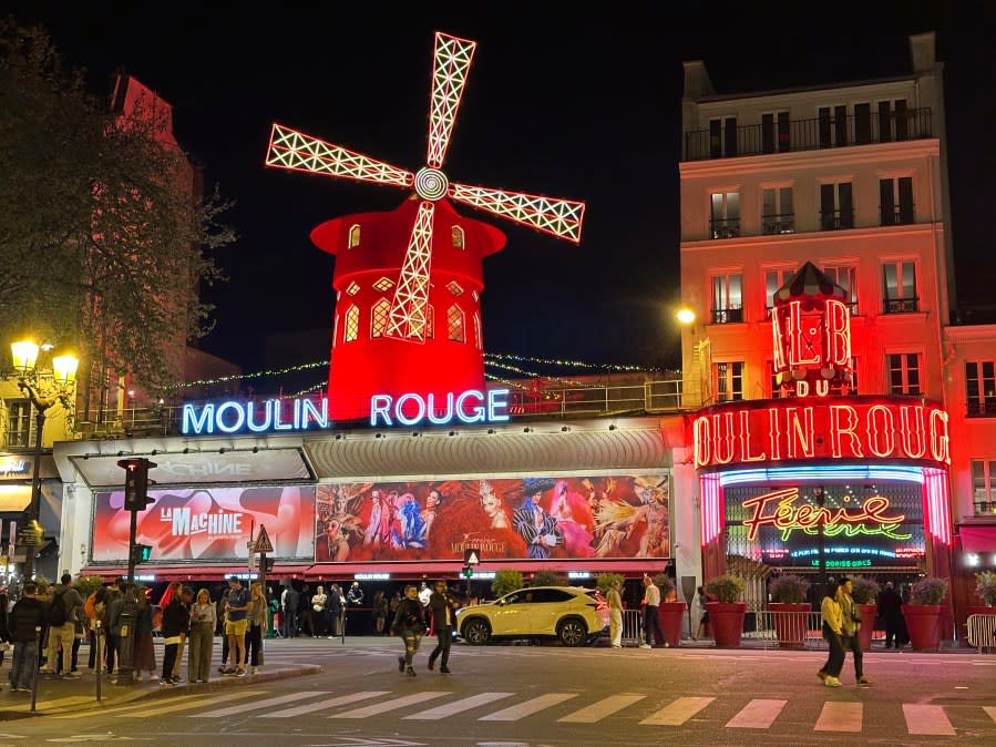 The Moulin Rouge cabaret is seen on April 12, 2024, in the Montmartre section of Paris, France. (AP Photo/Robert F. Bukaty)