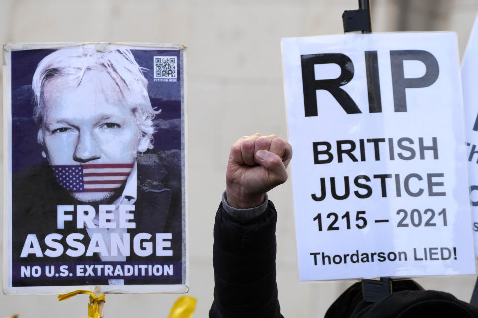 Julian Assange supporters at the High Court in London.