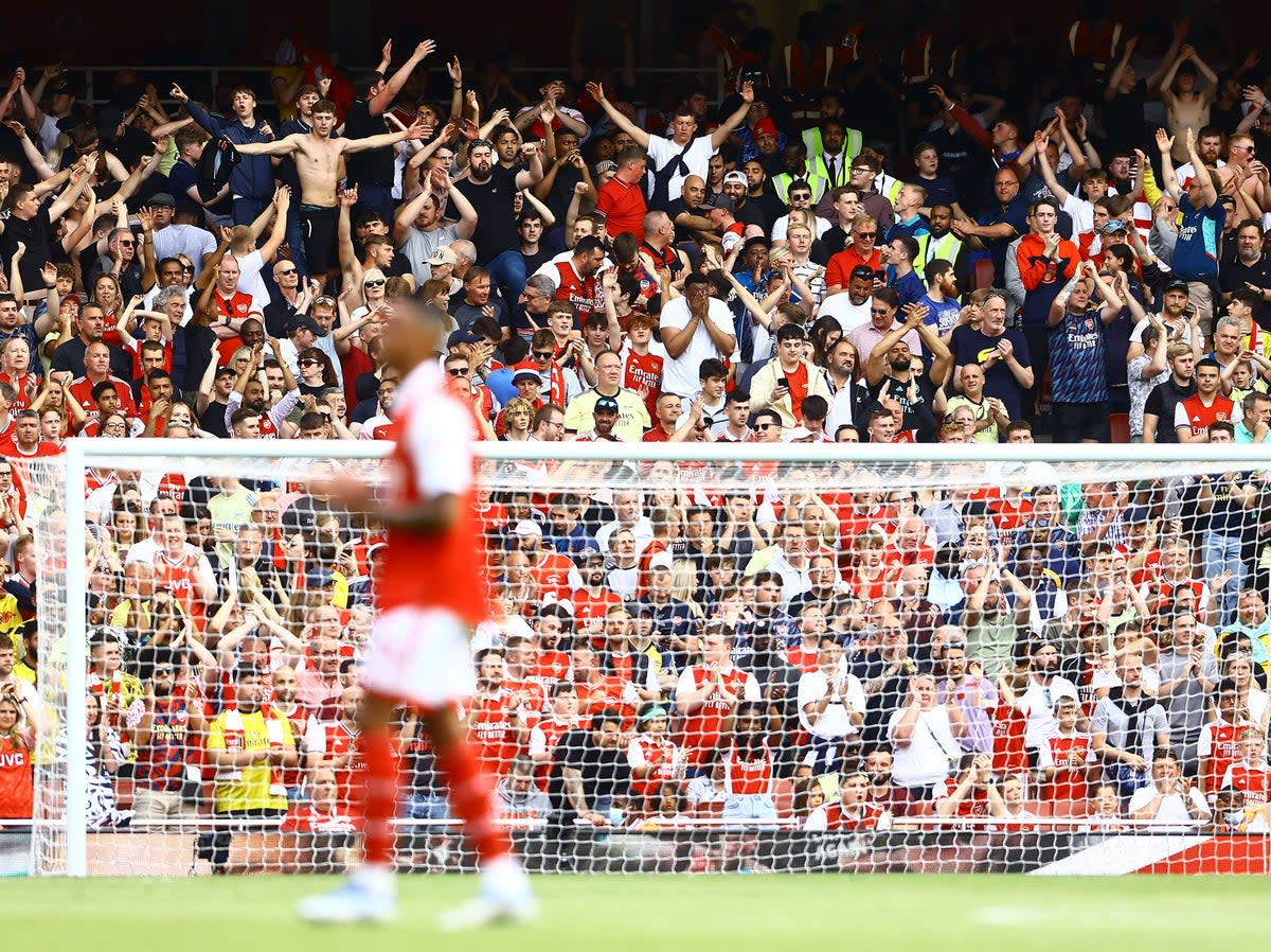 Arsenal fans celebrate at Arsenal v Everton in May 2022 (Kieran McManus/Shutterstock)