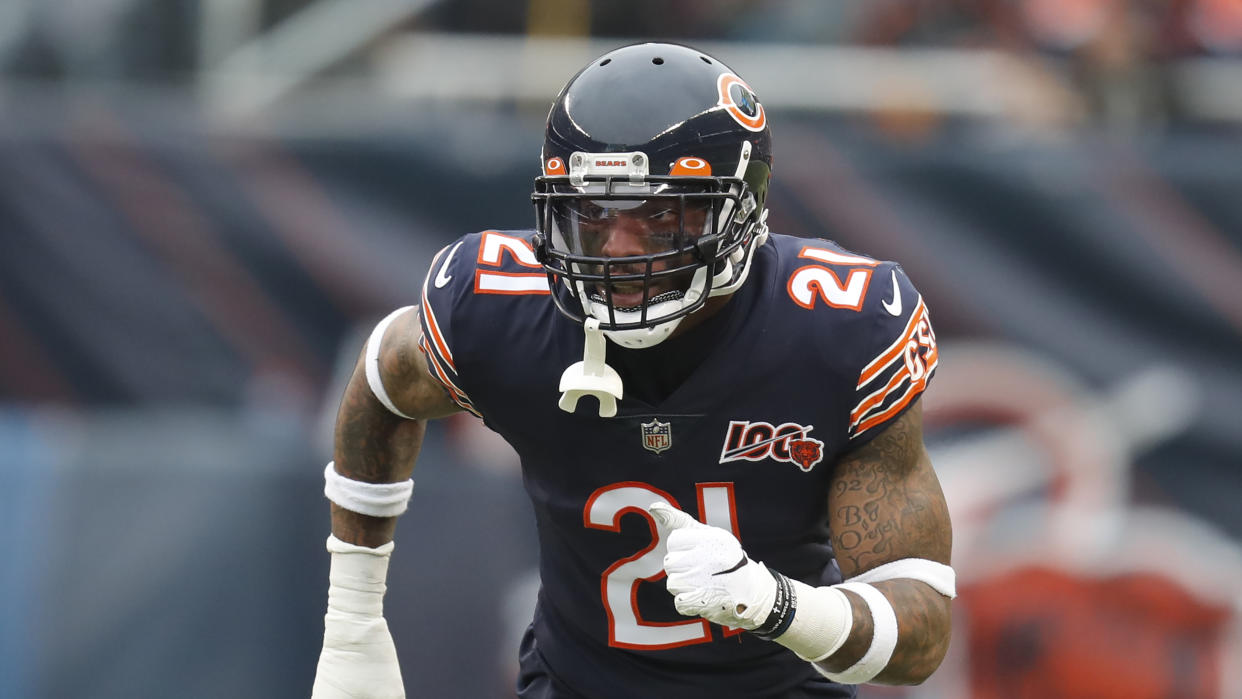 Chicago Bears strong safety Ha Ha Clinton-Dix starts his pass coverage during the first half of an NFL football game against the Detroit Lions in Chicago, Sunday, Nov. 10, 2019. (AP Photo/Charles Rex Arbogast)