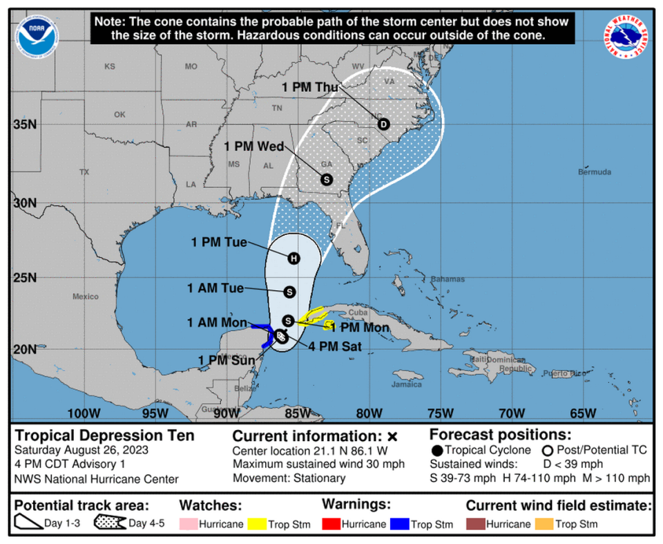 Tropical Depression 10 has formed near the Gulf of Mexico.
