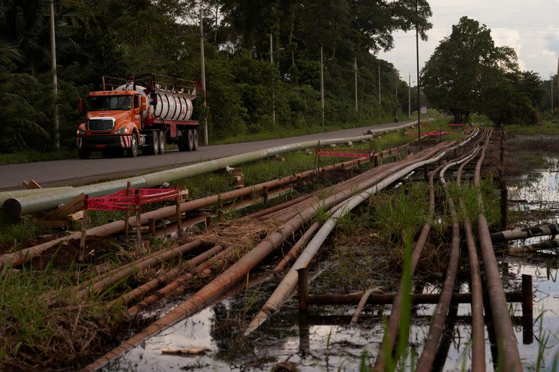 Pipelines near state-owned oil company Petroecuado's plant in Lago Agrio