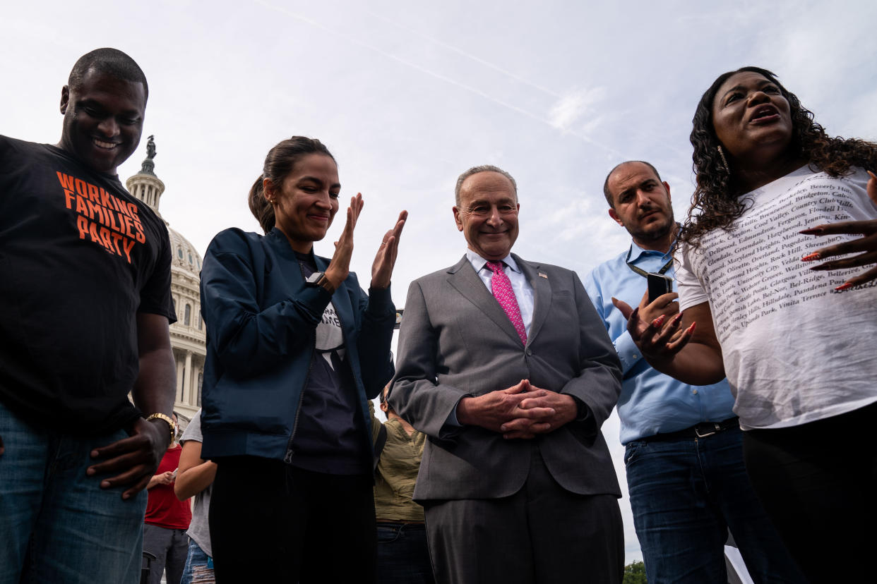 Mondaire Jones, Alexandria Ocasio-Cortez, Chuck Schumer and Cori Bush