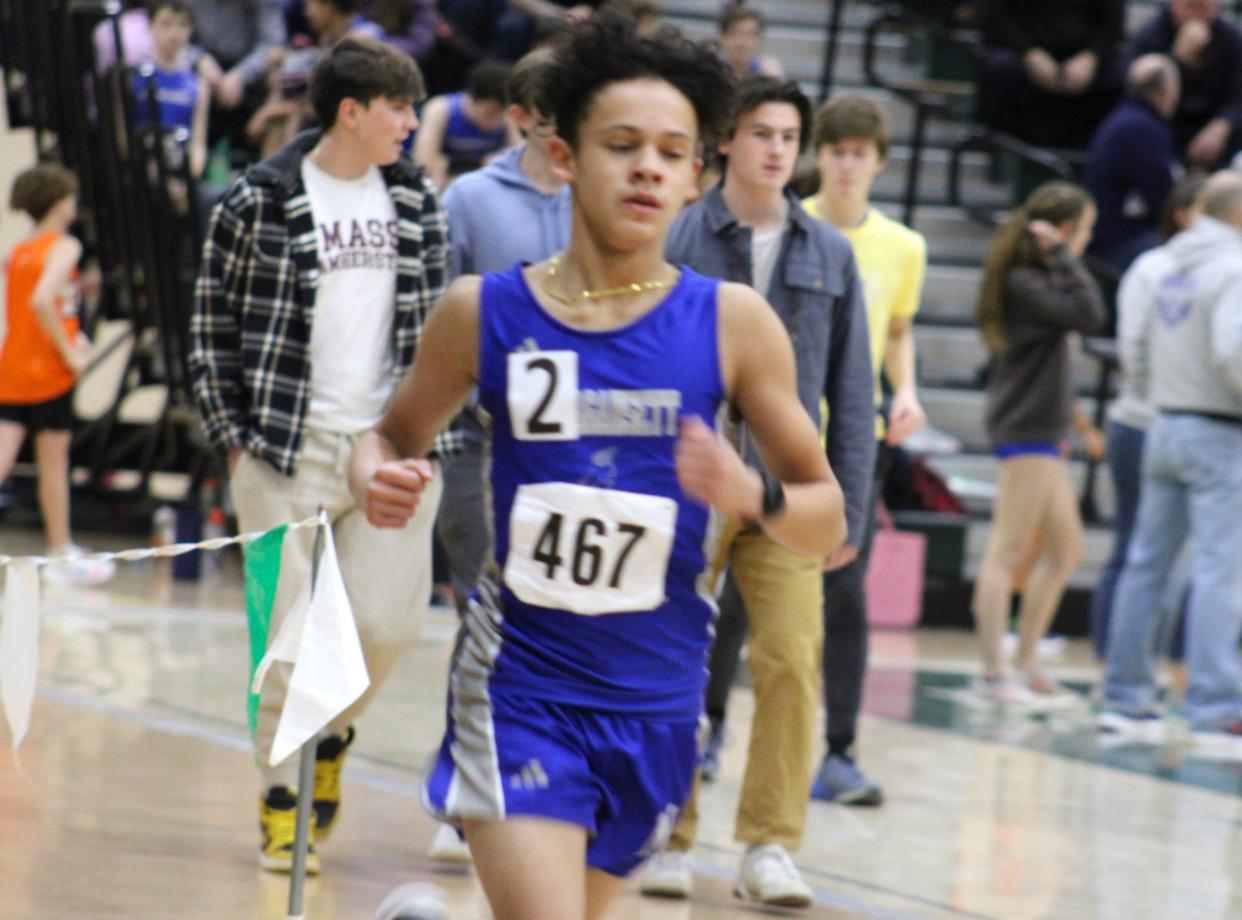 Julian Haydar of Narragansett took first place in the 2 mile in a meet at Wachusett Regional on Jan. 10, 2024.