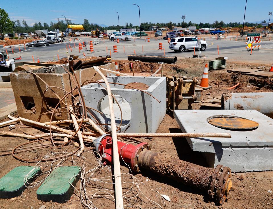 Construction continued Wednesday, June 15, 2022, where the city of Redding is building what it calls a modern, two-lane roundabout at the intersection of South Bonnyview Road and Bechelli Lane.