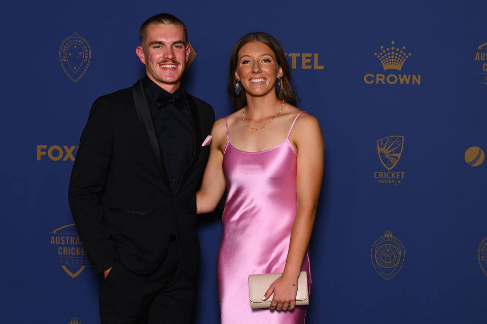 Darcie Brown and Louie McLennan at the 2024 Australian Cricket Awards.