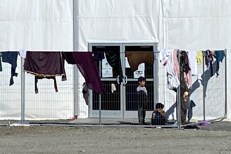 A structure housing Afghan evacuees is seen at Joint Base McGuire-Dix-Lakehurst, New Jersey