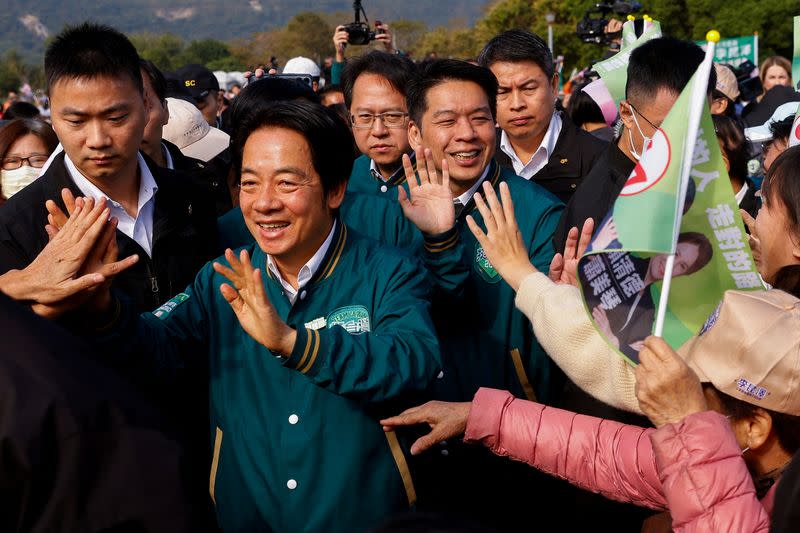 FILE PHOTO: Lai Ching-te, Taiwan's vice president and the ruling Democratic Progressive Party's (DPP) presidential candidate arrives an election campaign event in Kaohsiung