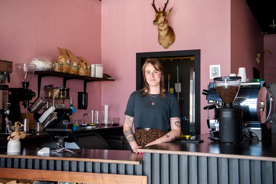 Ashlyn Sholar, owner and barista at Bad Manners Coffee in West Asheville, December 15, 2023.