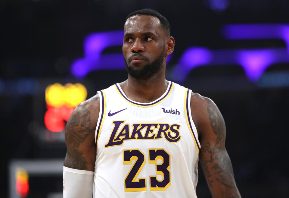 LeBron James made a gesture for the first responders protecting lives and property near his Los Angeles home.  (Sean M. Haffey/Getty Images)