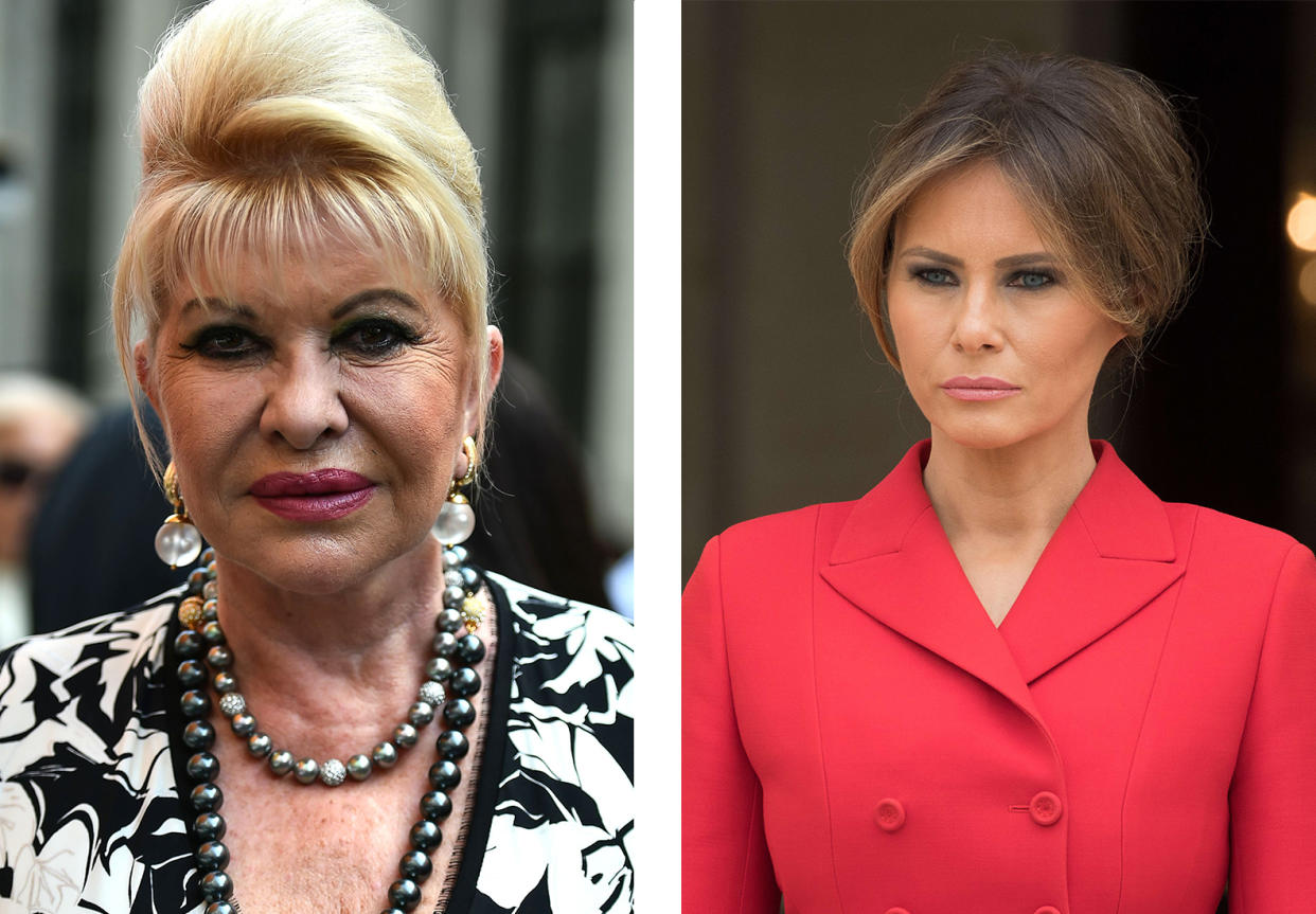 Ivana and, right, Melania: Donald Trump’s first and third wives (Rex)