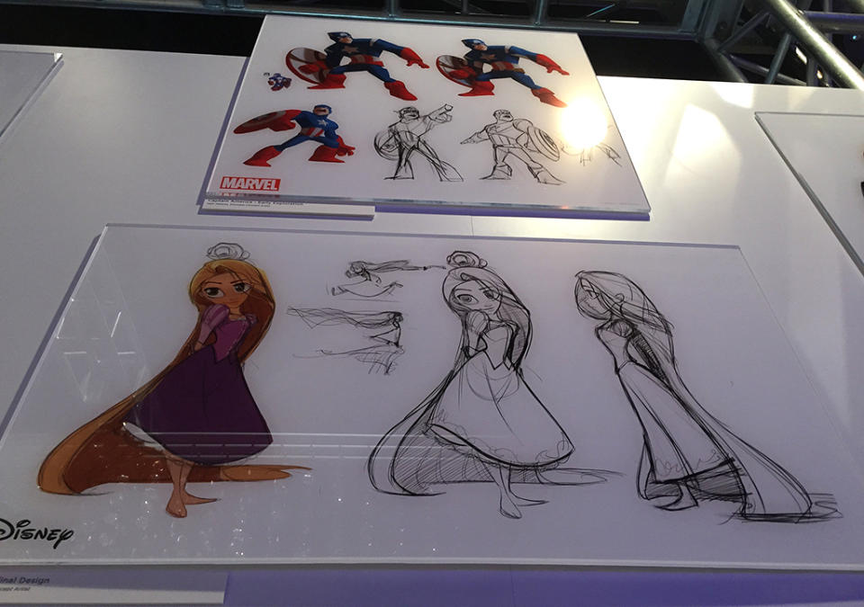 Sketches of Captain America and Rapunzel on display at E3. 