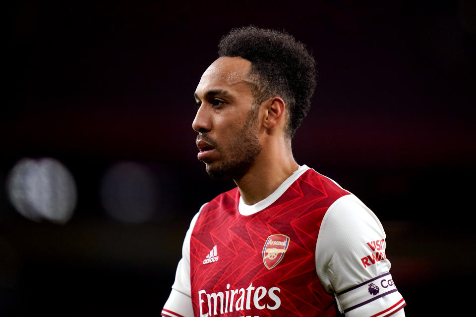 Arsenal's Pierre-Emerick Aubameyang during the Premier League match at the Emirates Stadium, London. Picture date: Sunday February 21, 2021. (Photo by John Walton/PA Images via Getty Images)