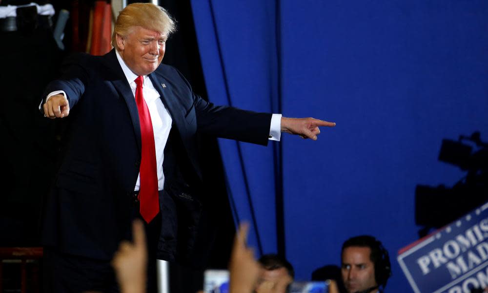 Donald Trump appears on stage at a rally in Harrisburg, Pennsylvania Saturday.